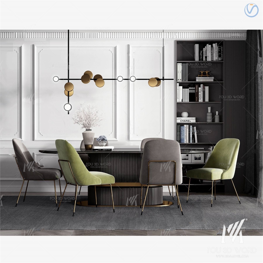 Modern dining table and chair combination 3d model